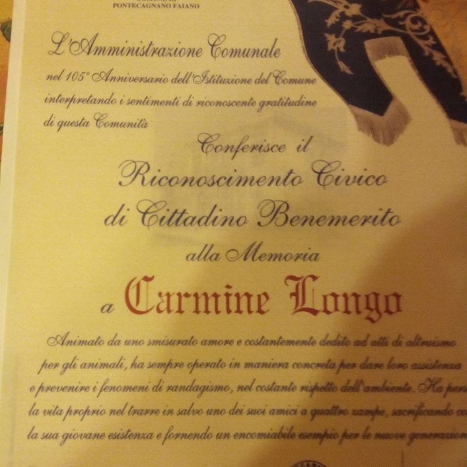 Riconoscimento civico di cittadino benemerito alla memoria di Carmine Longo